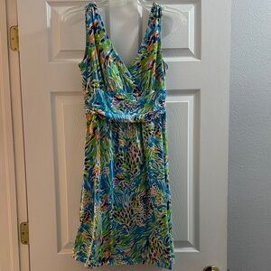 Lilly Pulitzer Blue, Green & Yellow Printed Midi Dress